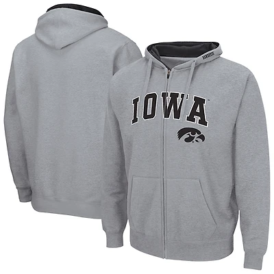 Men's Colosseum  Heather Gray Iowa Hawkeyes Arch & Logo 3.0 Full-Zip Hoodie