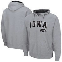 Men's Colosseum  Heather Gray Iowa Hawkeyes Arch & Logo 3.0 Full-Zip Hoodie