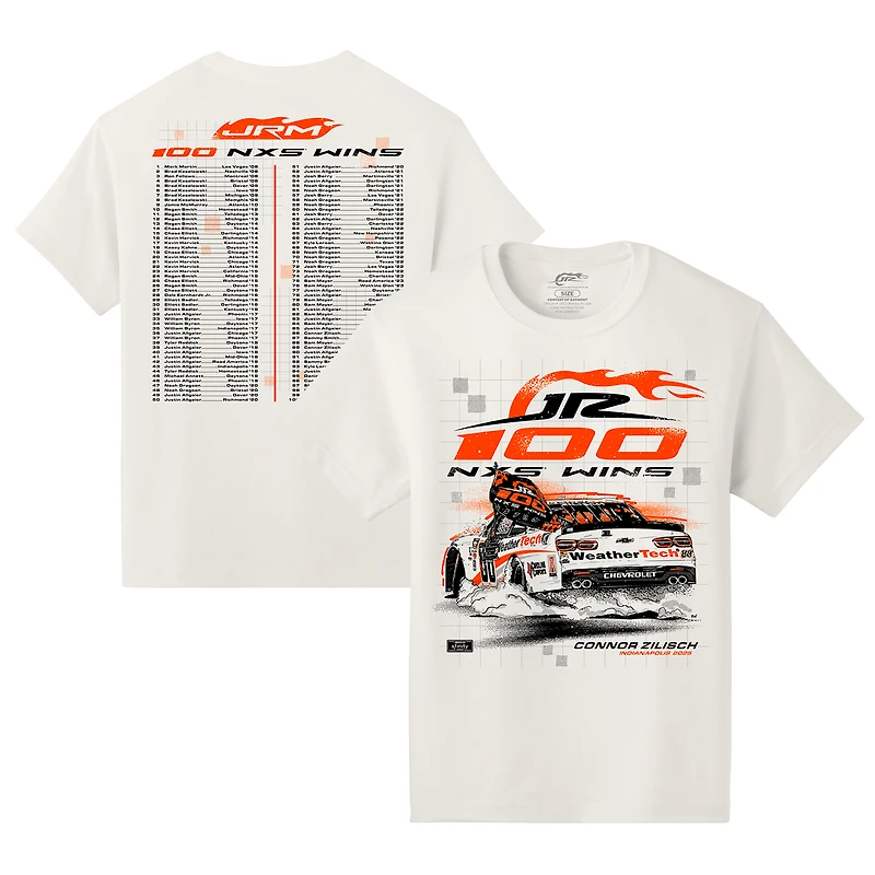 Men's JR Motorsports Official Team Apparel Cream Connor Zilisch 2025 Pennzoil 250 100th Xfinity Series Wins Race Win T-Shirt
