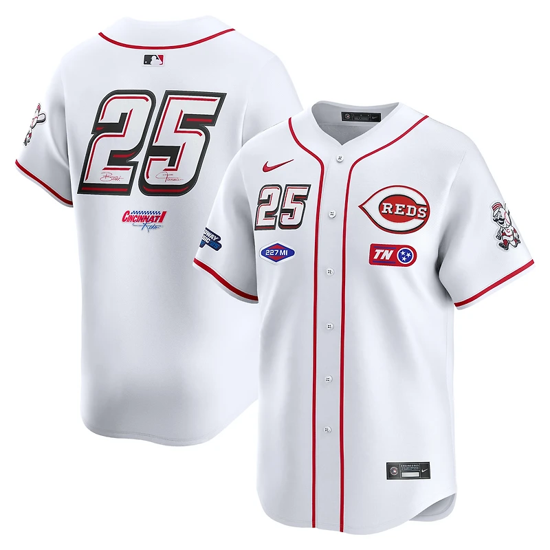 Men's Nike #25 White Cincinnati Reds 2025 MLB Speedway Classic Home Replica Jersey