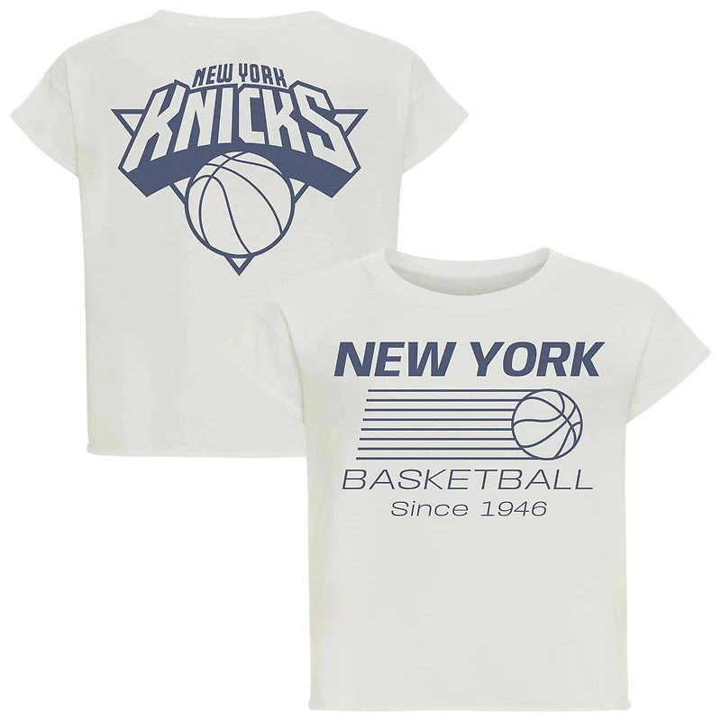 Women's Sportiqe  Cream New York Knicks Athletic Club Collection Alana Premium Cropped T-Shirt