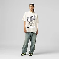 Women's Mitchell & Ness  Cream New Orleans Saints Logo Rise Boyfriend T-Shirt