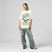 Women's Mitchell & Ness  Cream Philadelphia Eagles Logo Rise Boyfriend T-Shirt