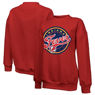 Women's Majestic Threads Red Indiana Fever Primary Logo Drop Shoulder Tri-Blend Pullover Sweatshirt