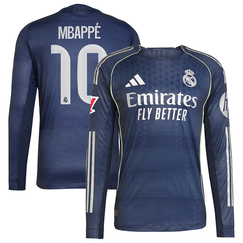 Men's adidas Kylian Mbappé Blue Real Madrid 2025/26 Away Authentic Long Sleeve Player Jersey
