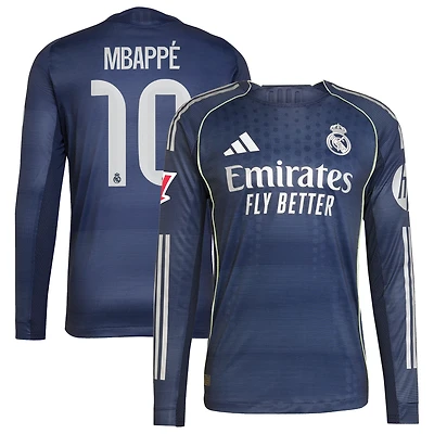 Men's adidas Kylian Mbappé Blue Real Madrid 2025/26 Away Authentic Long Sleeve Player Jersey