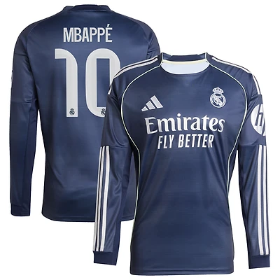 Men's adidas Kylian Mbappé Blue Real Madrid 2025/26 Away Replica Long Sleeve Player Jersey