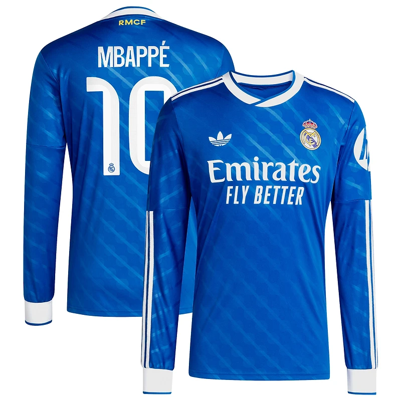 Men's adidas Kylian Mbappé Blue Real Madrid 2025/26 Third Replica Long Sleeve Player Jersey