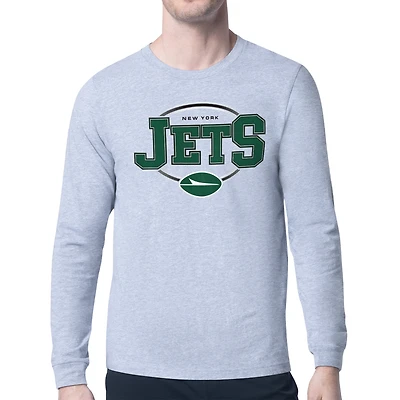 Men's Starter Heather Gray New York Jets Team Track Graphic Long Sleeve T-Shirt