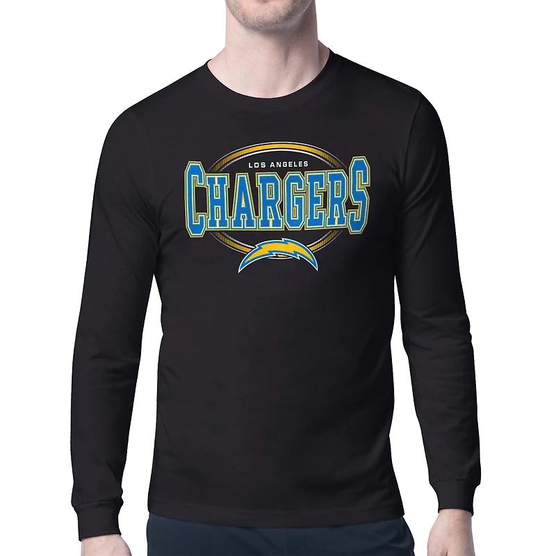 Men's Starter Black Los Angeles Chargers Team Track Graphic Long Sleeve T-Shirt