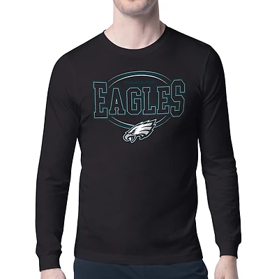 Men's Starter Black Philadelphia Eagles Team Track Graphic Long Sleeve T-Shirt