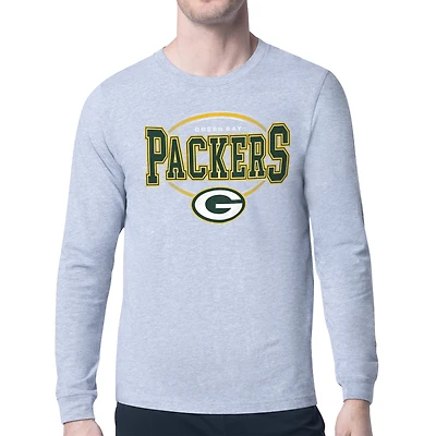 Men's Starter Heather Gray Green Bay Packers Team Track Graphic Long Sleeve T-Shirt