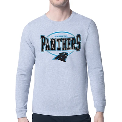 Men's Starter Heather Gray Carolina Panthers Team Track Graphic Long Sleeve T-Shirt