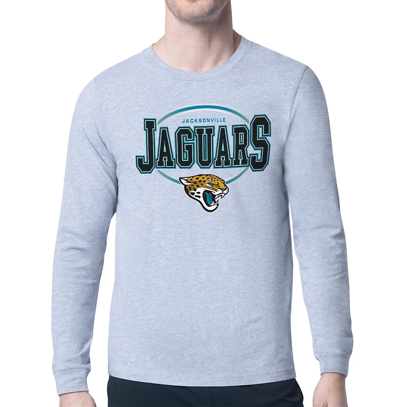 Men's Starter Heather Gray Jacksonville Jaguars Team Track Graphic Long Sleeve T-Shirt