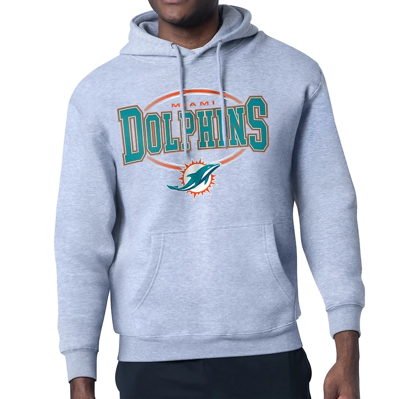 Men's Starter Heather Gray Miami Dolphins Team Track Graphic Pullover Hoodie