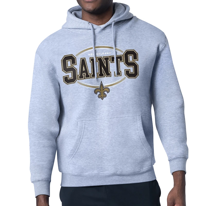 Men's Starter Heather Gray New Orleans Saints Team Track Graphic Pullover Hoodie