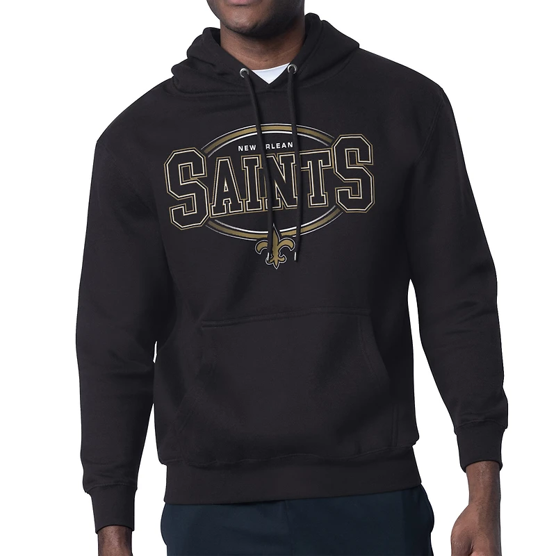 Men's Starter Black New Orleans Saints Team Track Graphic Pullover Hoodie