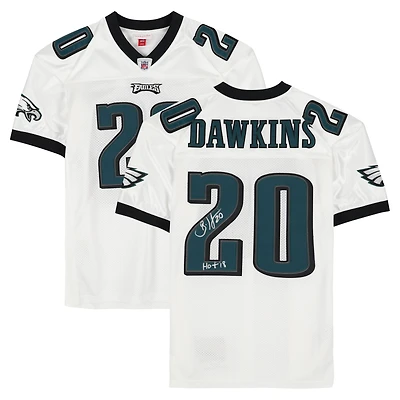 Brian Dawkins Philadelphia Eagles Autographed 2004 White Mitchell & Ness Authentic Jersey with "HOF 18" Inscription