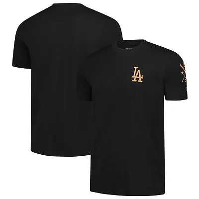 Men's New Era  Black Los Angeles Dodgers Bronze Logo with Cross Bats Established T-Shirt