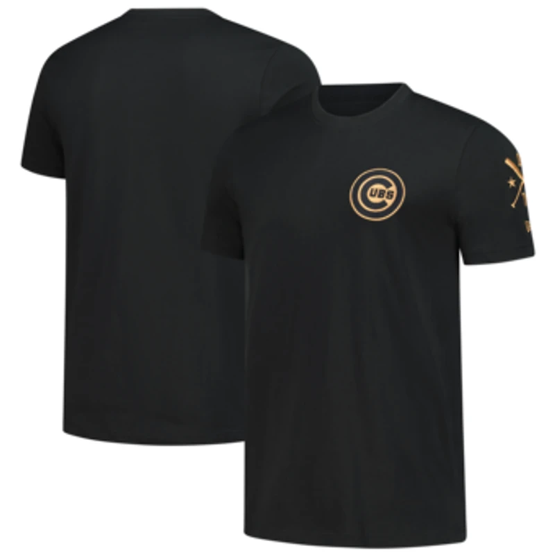 Men's New Era Black Chicago Cubs Bronze Logo with Cross Bats Established T-Shirt