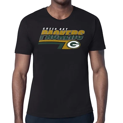 Men's Starter Black Green Bay Packers Logo Push Graphic T-Shirt
