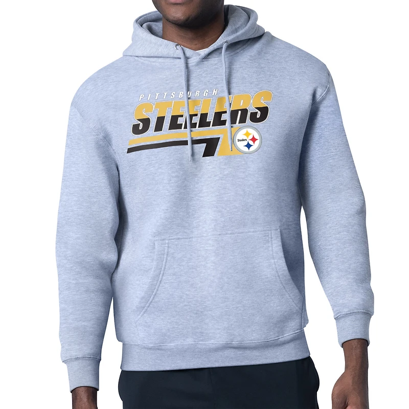 Men's Starter Heather Gray Pittsburgh Steelers Logo Push Graphic Hoodie