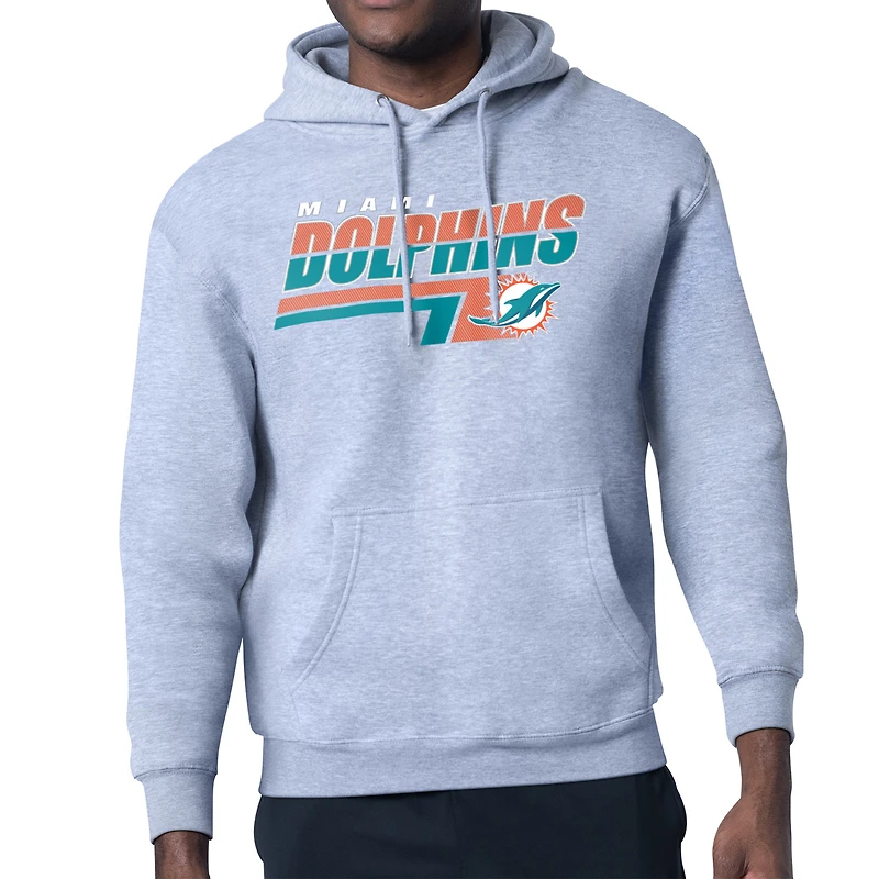 Men's Starter Heather Gray Miami Dolphins Logo Push Graphic Hoodie
