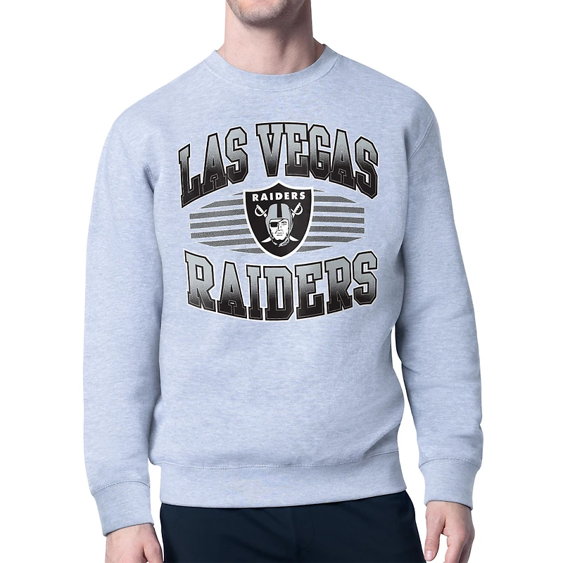Men's Starter Heather Gray Las Vegas Raiders Team Grit Graphic Fleece Pullover Sweatshirt