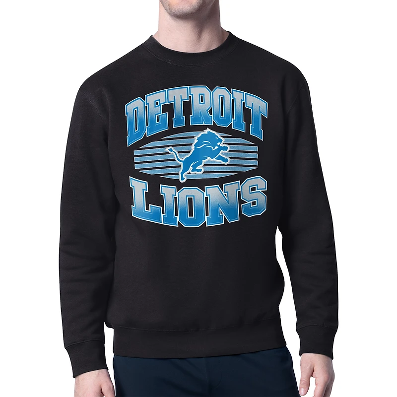 Men's Starter Black Detroit Lions Team Grit Graphic Fleece Pullover Sweatshirt