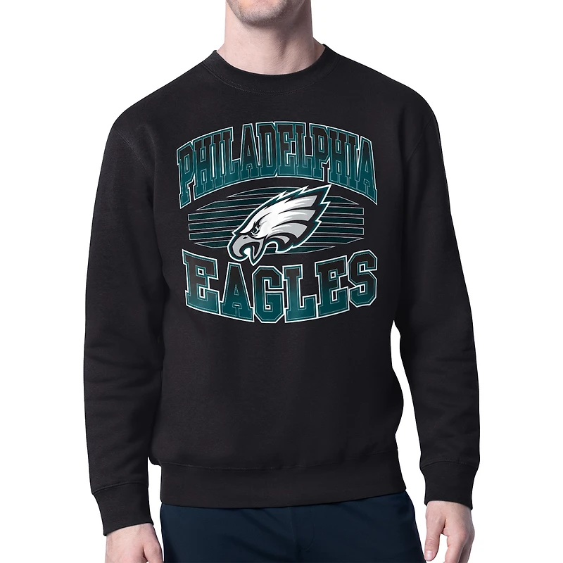 Men's Starter Black Philadelphia Eagles Team Grit Graphic Fleece Pullover Sweatshirt