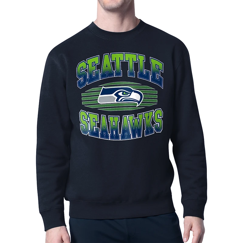 Men's Starter College Navy Seattle Seahawks Team Grit Graphic Fleece Pullover Sweatshirt