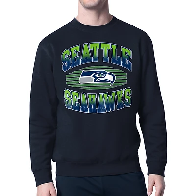 Men's Starter College Navy Seattle Seahawks Team Grit Graphic Fleece Pullover Sweatshirt