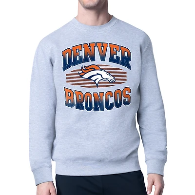 Men's Starter Heather Gray Denver Broncos Team Grit Graphic Fleece Pullover Sweatshirt