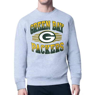 Men's Starter Heather Gray Green Bay Packers Team Grit Graphic Fleece Pullover Sweatshirt