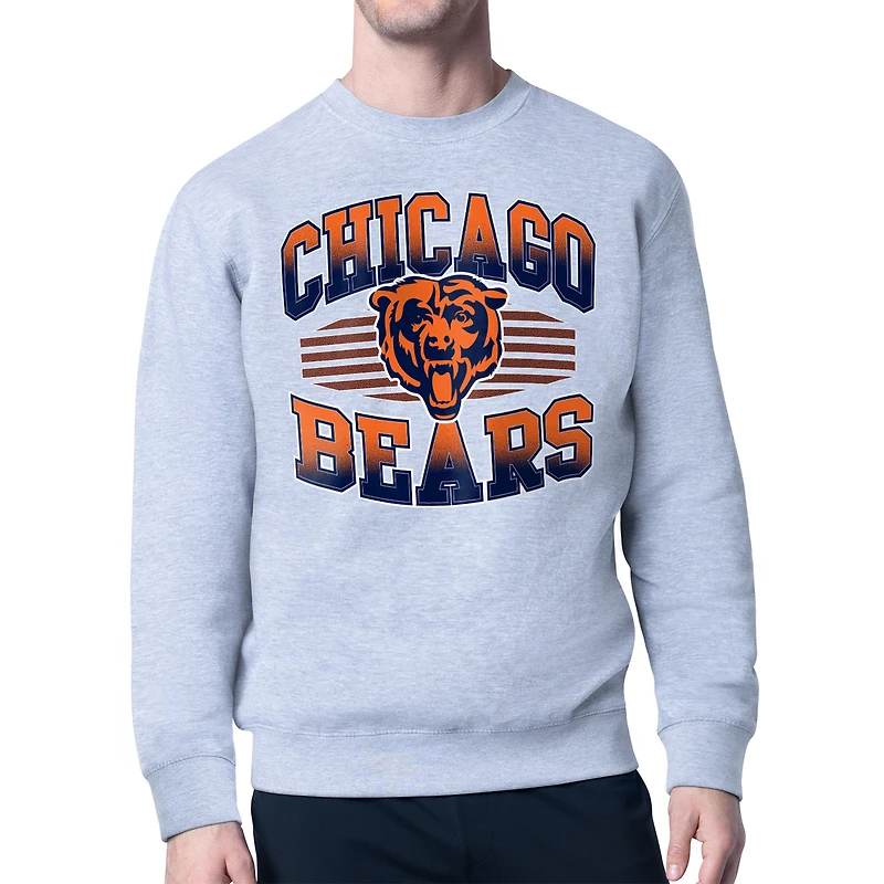 Men's Starter Heather Gray Chicago Bears Team Grit Graphic Fleece Pullover Sweatshirt