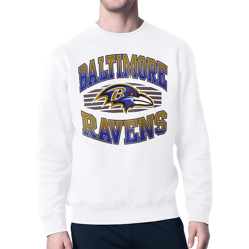 Men's Starter White Baltimore Ravens Team Grit Graphic Fleece Pullover Sweatshirt