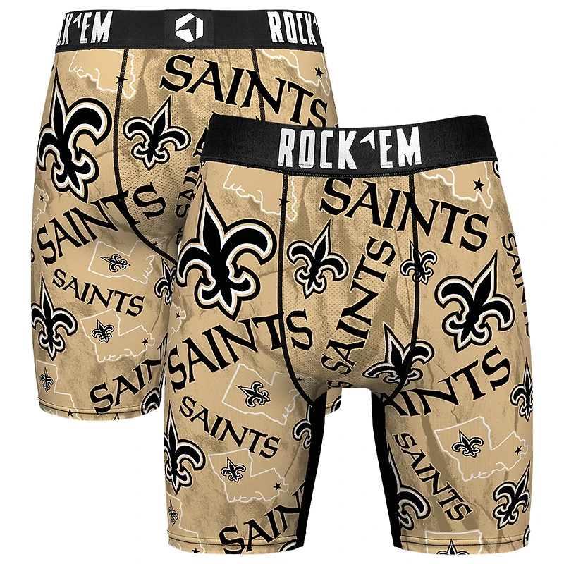 Men's Rock Em Socks Gold New Orleans Saints Logo Boxer Briefs