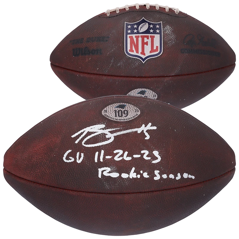 Bryce Young Carolina Panthers Autographed Game-Used Football vs. Tennessee Titans on November 26, 2023 with Multiple Inscriptions - #109