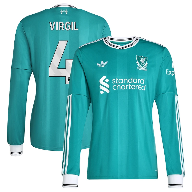 Men's adidas Virgil van Dijk Green Liverpool 2025/26 Third Replica Long Sleeve Player Jersey