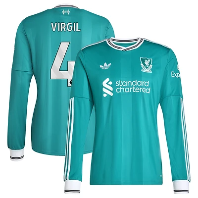 Men's adidas Virgil van Dijk Green Liverpool 2025/26 Third Replica Long Sleeve Player Jersey