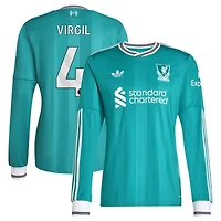 Men's adidas Virgil van Dijk Green Liverpool 2025/26 Third Replica Long Sleeve Player Jersey