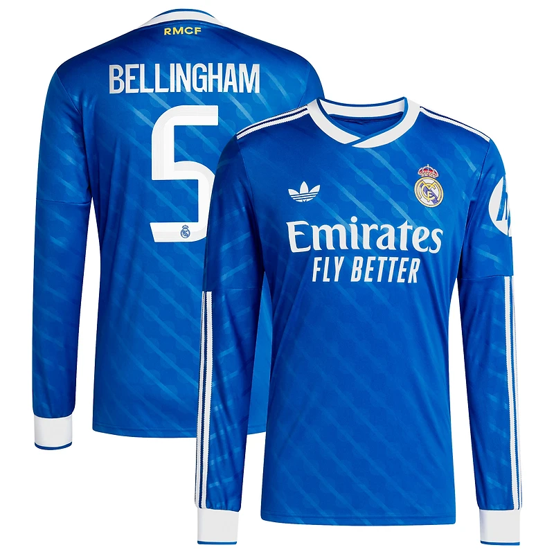 Men's adidas Jude Bellingham Blue Real Madrid 2025/26 Third Replica Long Sleeve Player Jersey