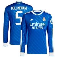 Men's adidas Jude Bellingham Blue Real Madrid 2025/26 Third Replica Long Sleeve Player Jersey