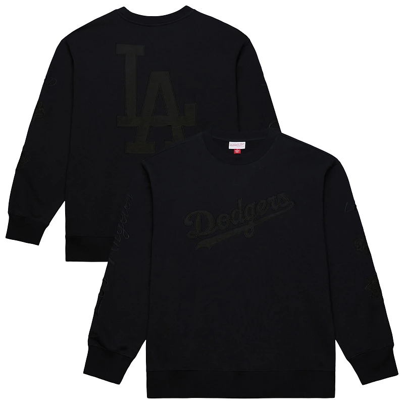 Men's Mitchell & Ness Black Los Angeles Dodgers Phantom Fleece Crewneck Sweatshirt