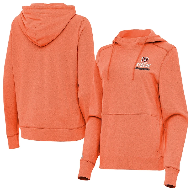 Women's Antigua Heather Orange Cincinnati Bengals Streak Justice Pullover Hoodie