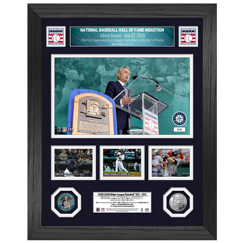Highland Mint Ichiro Suzuki Seattle Mariners 2025 Baseball Hall of Fame Induction 18" x 22" Marquee Photo Mint