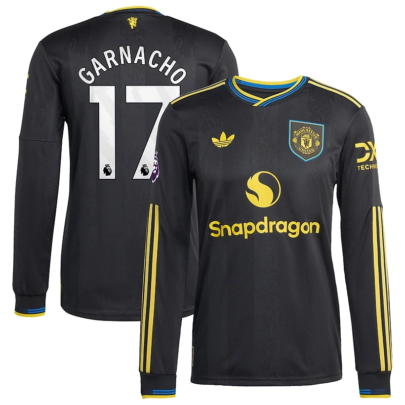 Men's adidas Alejandro Garnacho Black Manchester United 2025/26 Third Authentic Long Sleeve Player Jersey