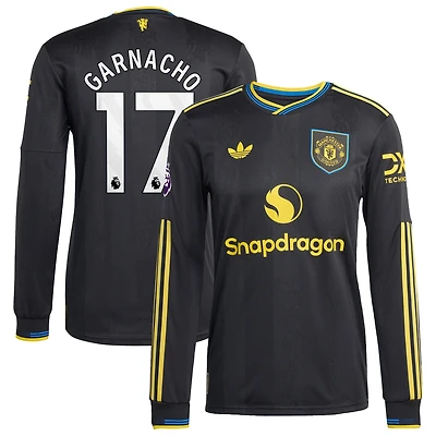 Men's adidas Alejandro Garnacho Black Manchester United 2025/26 Third Authentic Long Sleeve Player Jersey