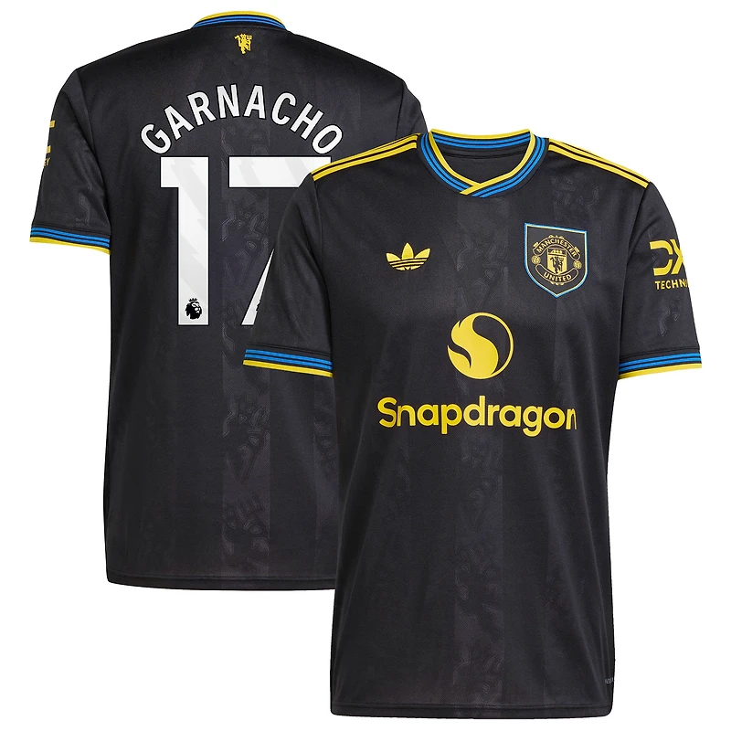 Men's adidas Alejandro Garnacho Black Manchester United 2025/26 Third Replica Player Jersey
