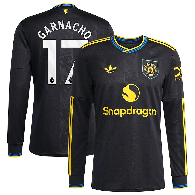 Men's adidas Alejandro Garnacho Black Manchester United 2025/26 Third Replica Long Sleeve Player Jersey